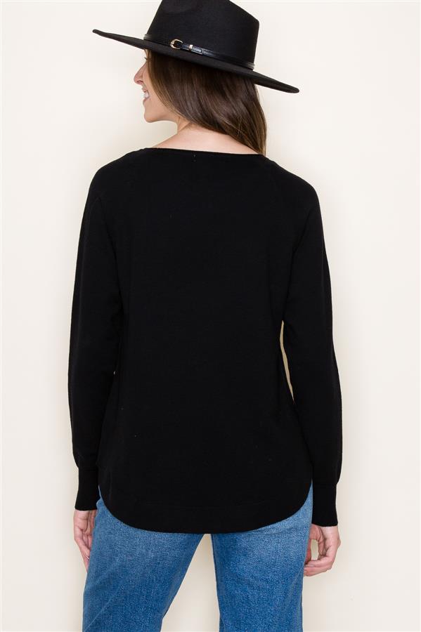 Payton Boat Neck High Low Pullover Black