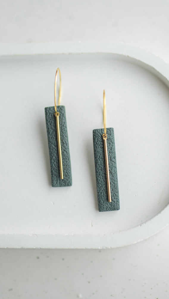 Clay Earrings Simple Hoop Rectangles - Pine