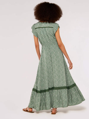 Mini Dot Crochet Maxi Dress Green