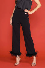 Detachable Feather Trim Pants Black