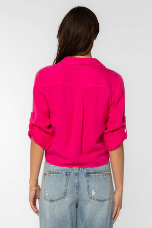 
            
                Load image into Gallery viewer, Solange Roll Tab Sleeve Top Hot Pink
            
        
