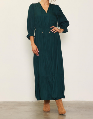 Split Neck Ruffle Maxi Dress Astro Green-Mapel Boutique