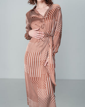 Nice Satin Stripe Dress Chocolate-Mapel Boutique