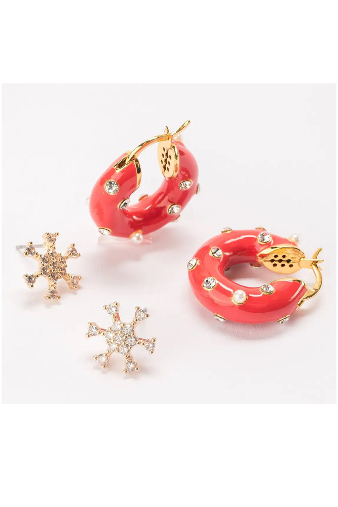 Holiday Hoop Earrings Duet - Red