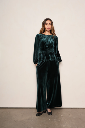 Paloma Velvet Wide Leg Pant Emerald