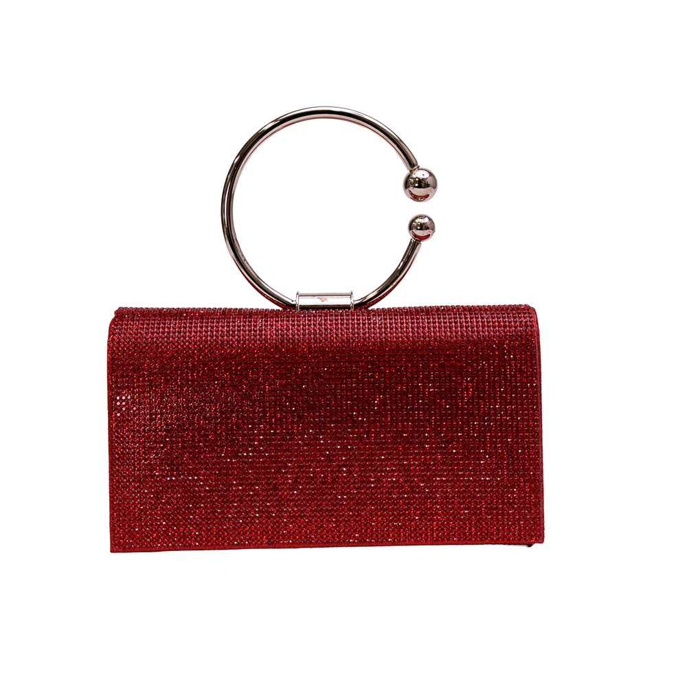 Ring Handle Rhinestone Bag Red