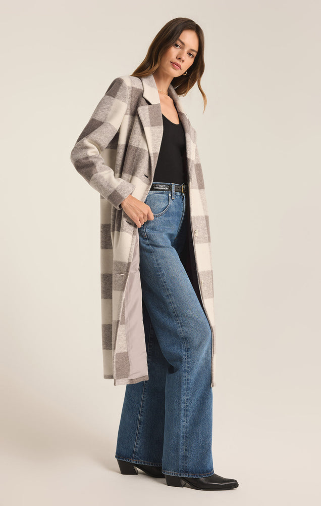 Conway Buffalo Plaid Coat Slate Grey