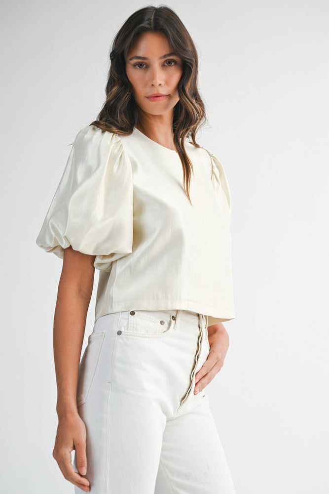 Satin Puff Sleeve Top Cream