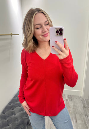 Lucia V Neck Sweater Top Red