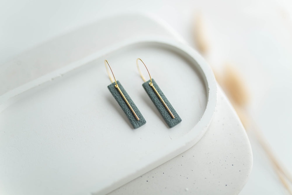 Clay Earrings Simple Hoop Rectangles - Pine