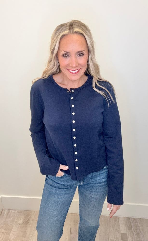 Snap Button Cardigan Garment Dyed - Deep Navy