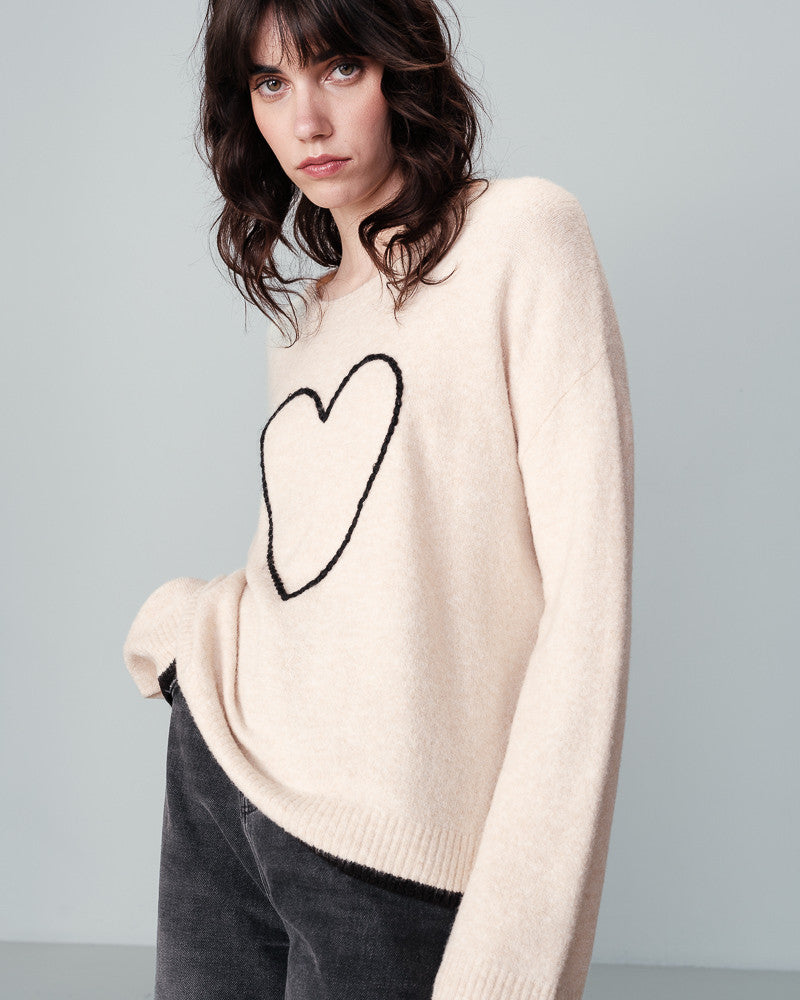 Namaste Embroidered Heart Sweater Beige-Mapel Boutique