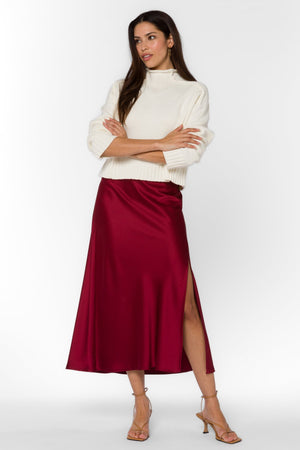 Katrina Satin Midi Skirt Crimson