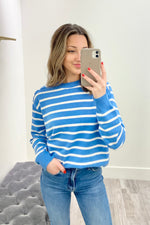 Maddy Striped Raglan Sleeve Pullover Blue