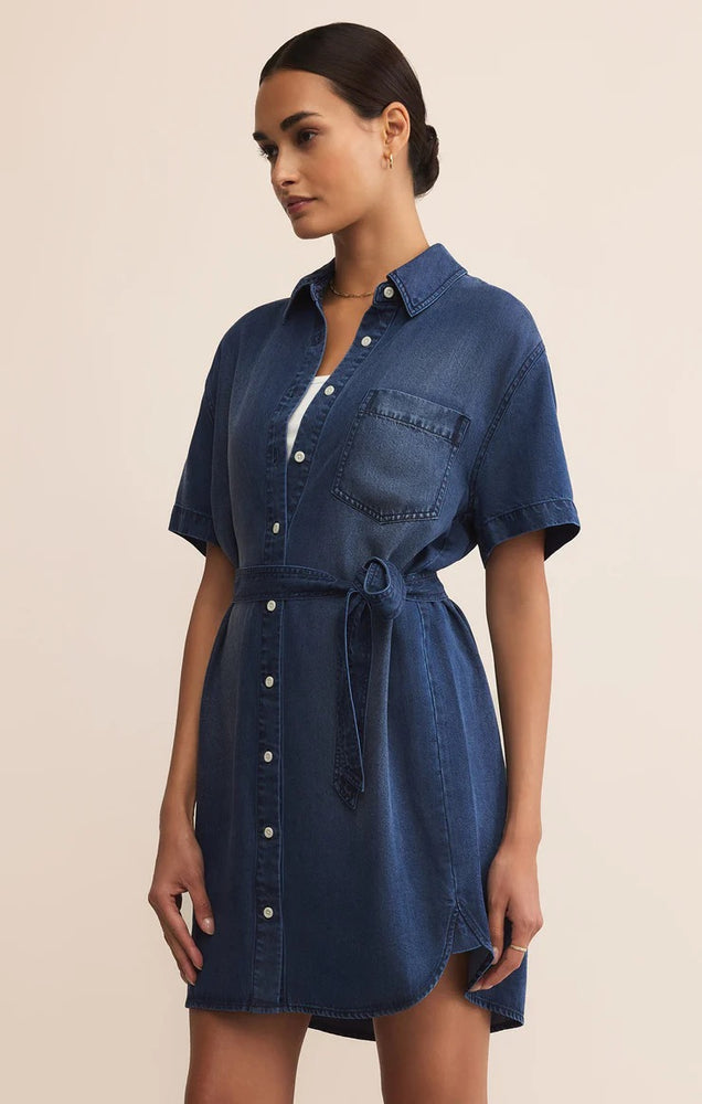 Z SUPPLY Women's Dover Chambray Mini Dress, Indigo, Large