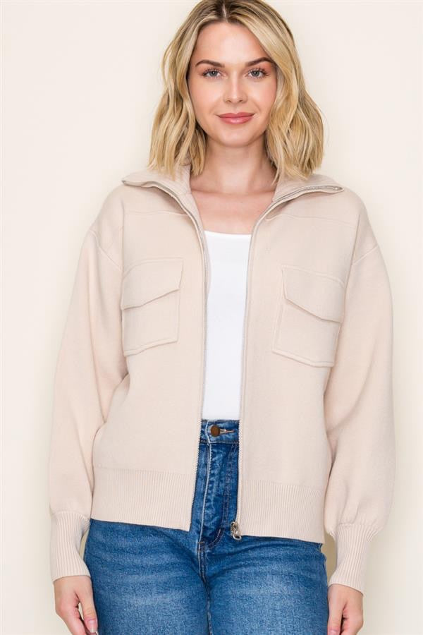 Double Pocket Sweater Jacket Oatmeal