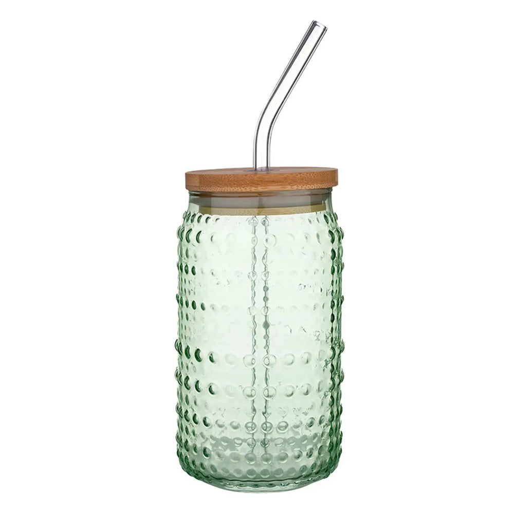 Glass Hobnail Tumbler w/ Straw & Lid 16oz - Sage