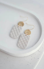 Clay Earrings Checkered Dangles - Greige