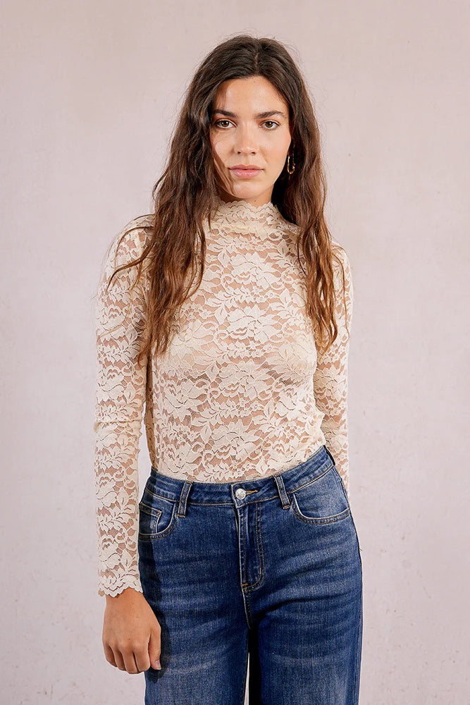 Semi-Sheer Lace Top Cream