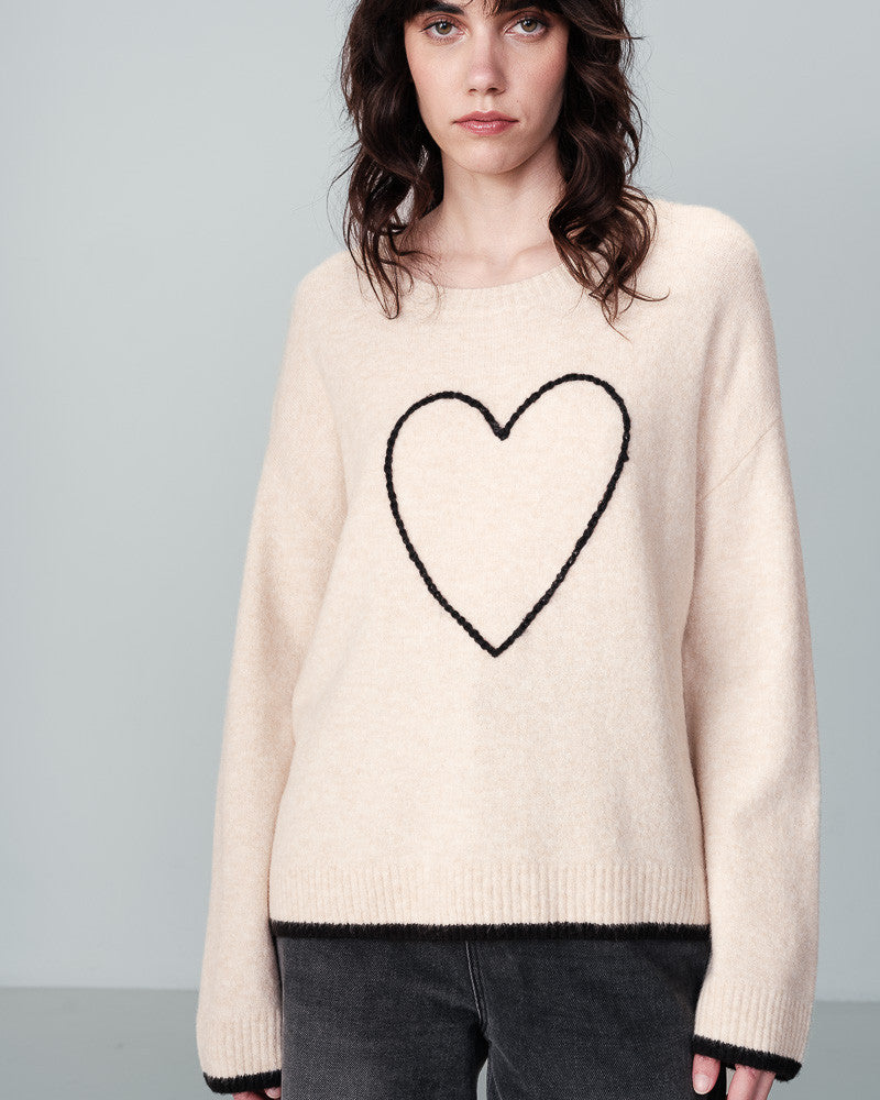 Namaste Embroidered Heart Sweater Beige-Mapel Boutique