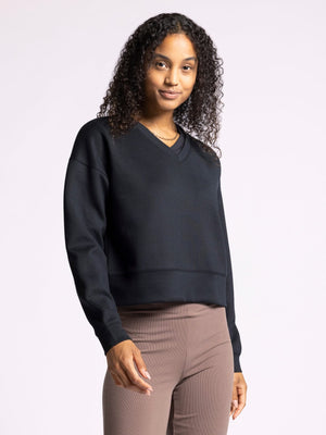 Martina V-Neck Pullover Black Rib