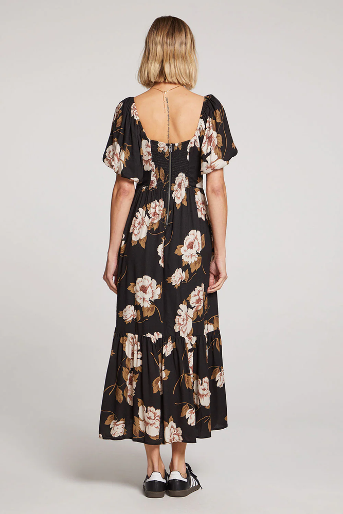 Mela Midi Dress Fall Floral Black-Mapel Boutique