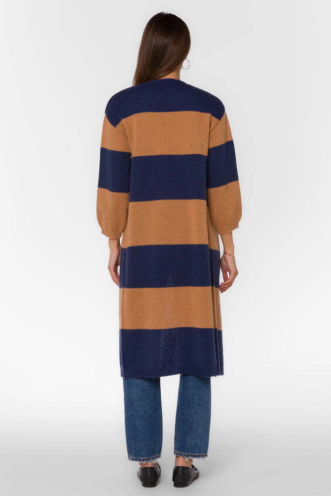 Amina Stripe Cardigan Navy/Brown