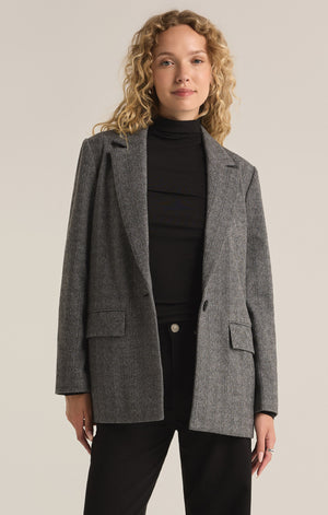 Leighton Herringbone Blazer Charcoal Heather