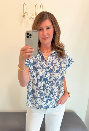 Sarah Short Sleeve Floral Shirt Blue