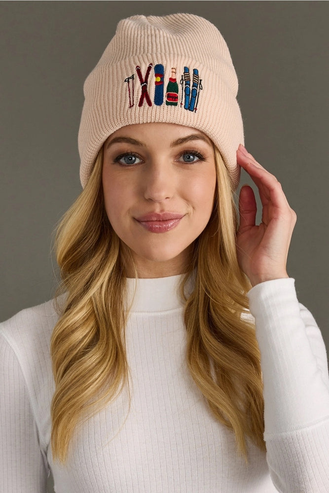 Apres Ski Club Emboidered Knit Beanie Beige