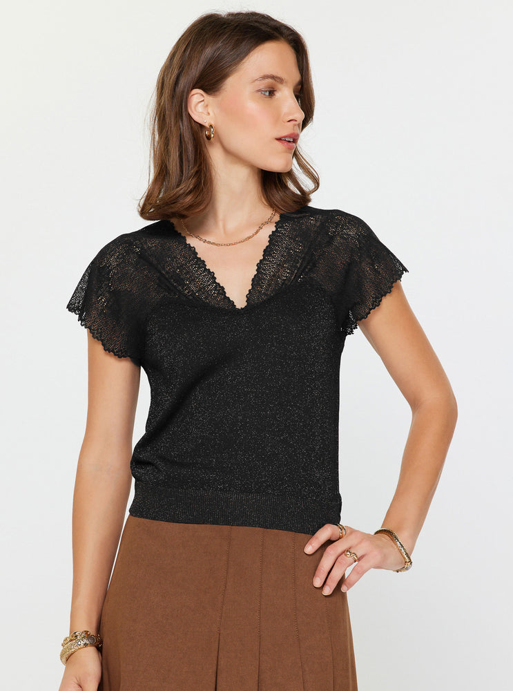 Charlotte Lace Shoulder Top Black