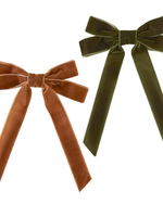 Velvet Bow Clip 2pc Set - Brown/Green