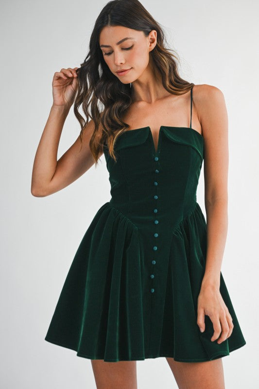 Serena Velvet Bustier Dress Green