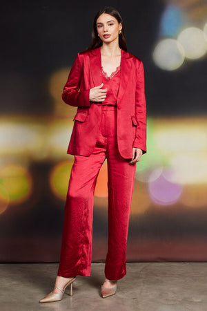 Satin Tailored Blazer Red