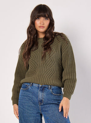 Chunky Cable Knit Sweater Khaki