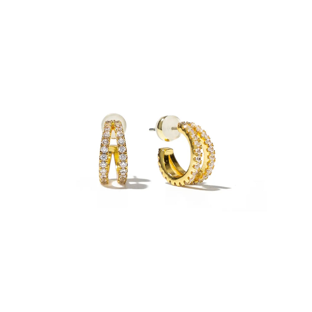 Pave Shine Double Hoops Gold