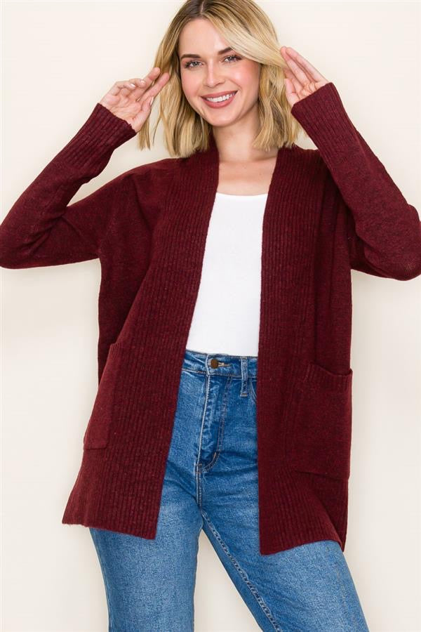 Ribbed Front Cardigan Burgundy