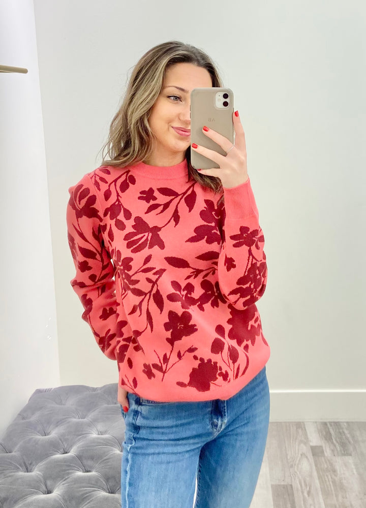 Cambria Floral Crew Neck Sweater Pink