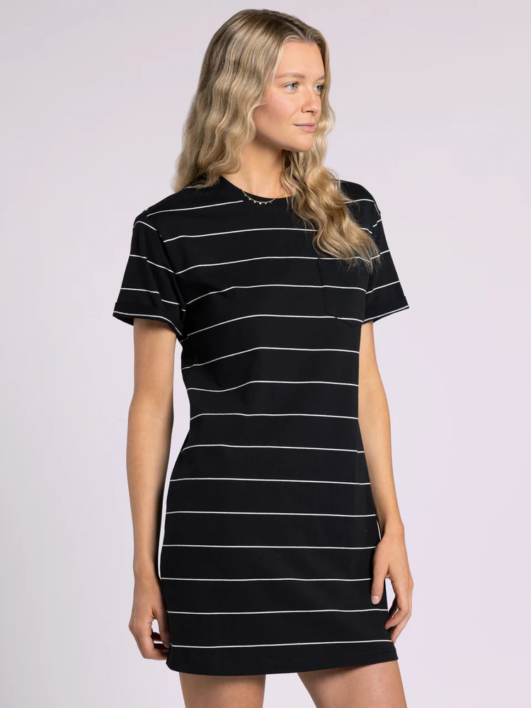 Kick Back Dress Black w/ White Stripe