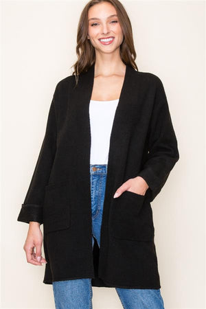 Open Front Cardigan w/ Pockets Black