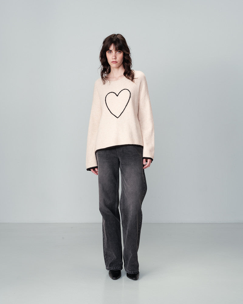 Namaste Embroidered Heart Sweater Beige-Mapel Boutique