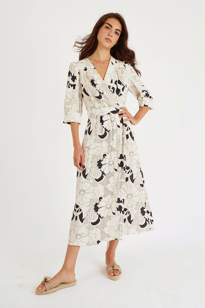 Cream floral wrap dress clearance