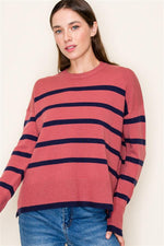 Janelle Striped Sweater Dark Rose