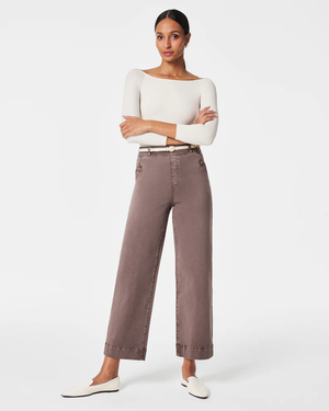 Spanx Stretch Twill Wide Leg Crop Pants Smoke