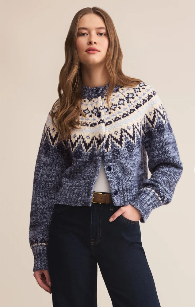 North Sea Fairisle Cardigan Blue Velvet Heather