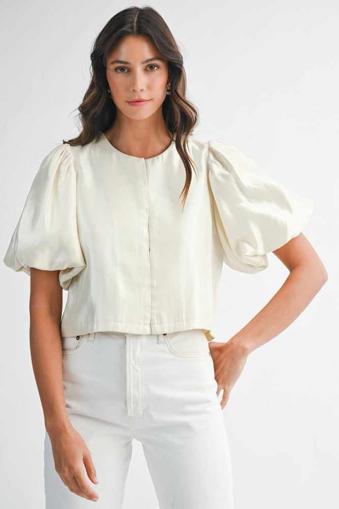 Satin Puff Sleeve Top Cream