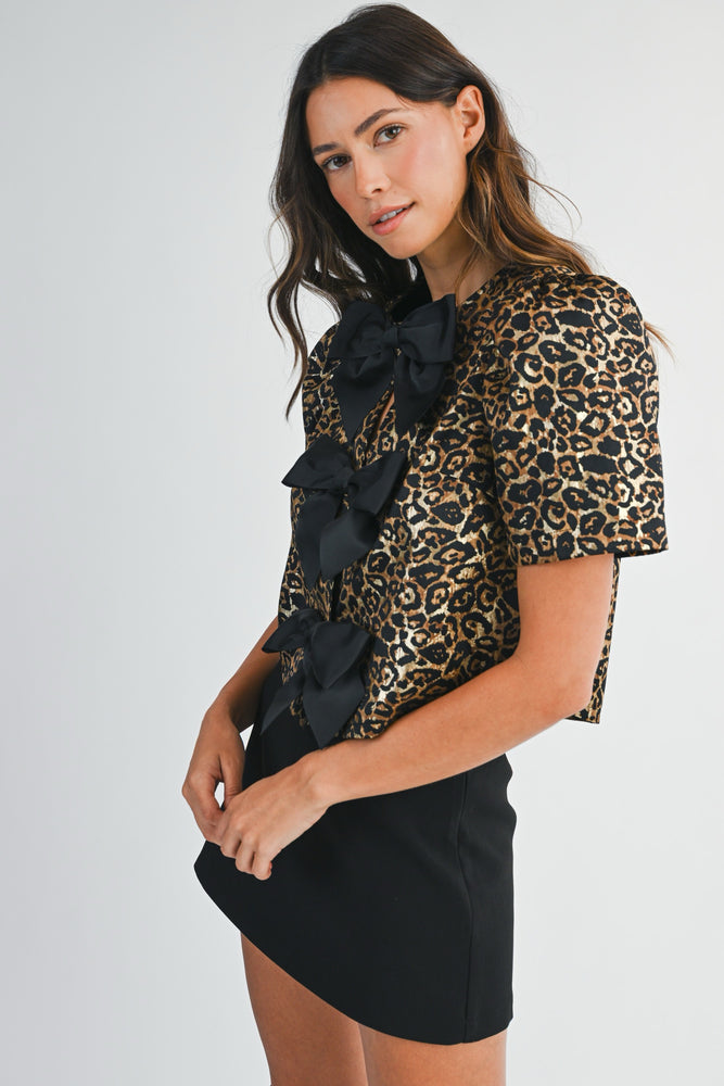 Lexi Front Bow Top Leopard