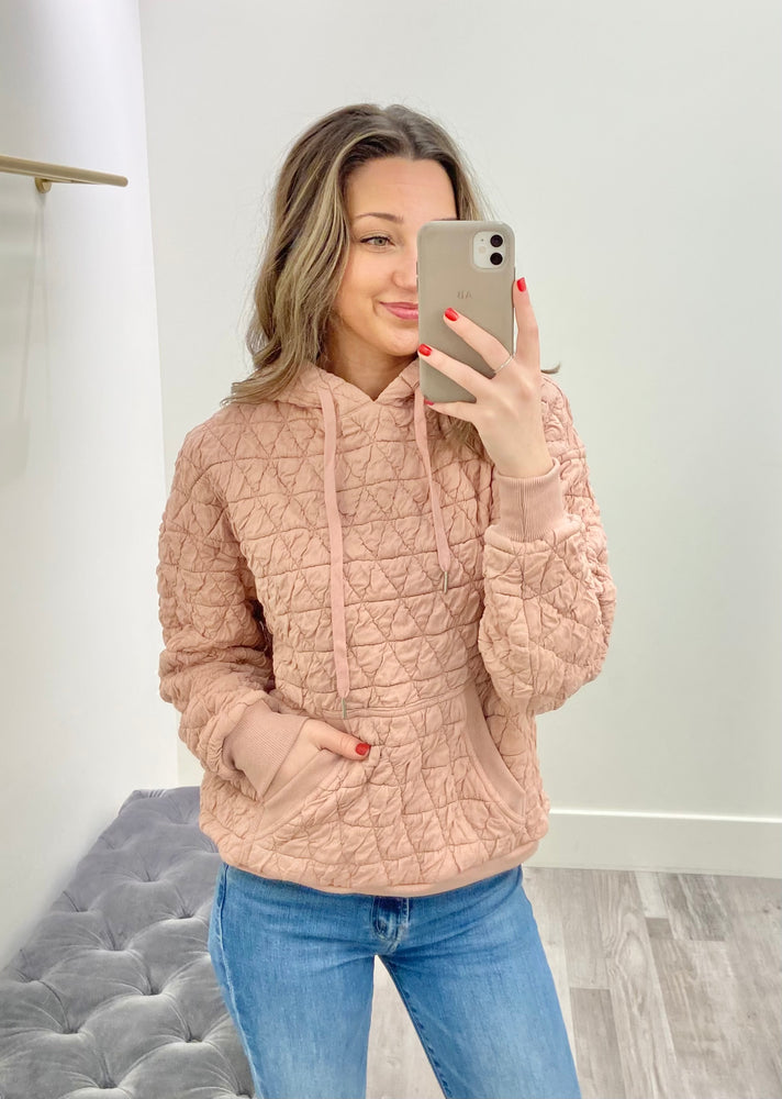 Quilted Knit Hoodie Pullover Blush