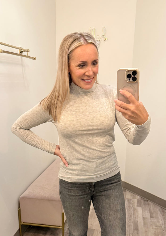 Crepe Jersey Mock Turtleneck Heather Grey