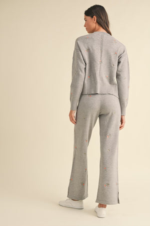 Sylvie Embroidered Knit Set Heather Grey